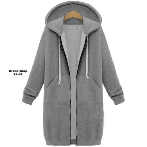 удлиненная толстовка с капюшоном женская на молнии,длинная толстовка с капюшоном,длинная кофта с капюшоном женская на молнии,длинная кофта с капюшоном,пальто с капюшоном серое sella