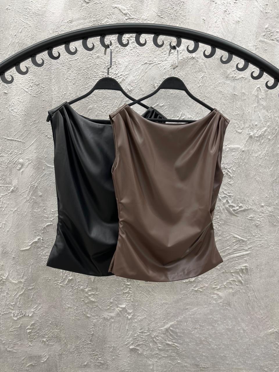 кожаный топ,топ из экокожи,кожаный жилет,элегантные топы,блузка женская