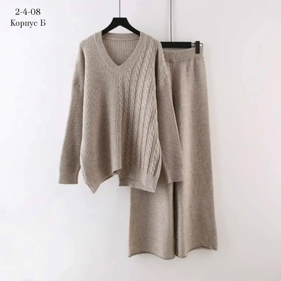 трикотажный костюм повседневный,трикотажные костюмы,женский трикотажный костюм,свитер с широкими штанинами,женский трикотажный костюм из двух предметов