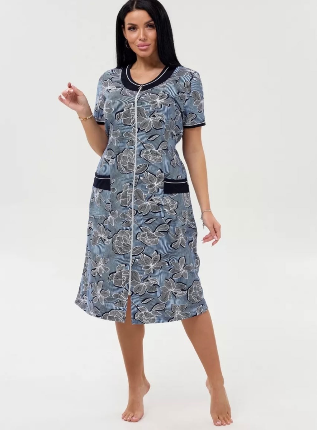 халат женский домашний,женский халат,халат женский домашний на молнии,халат golden flamingo,трикотажный халат