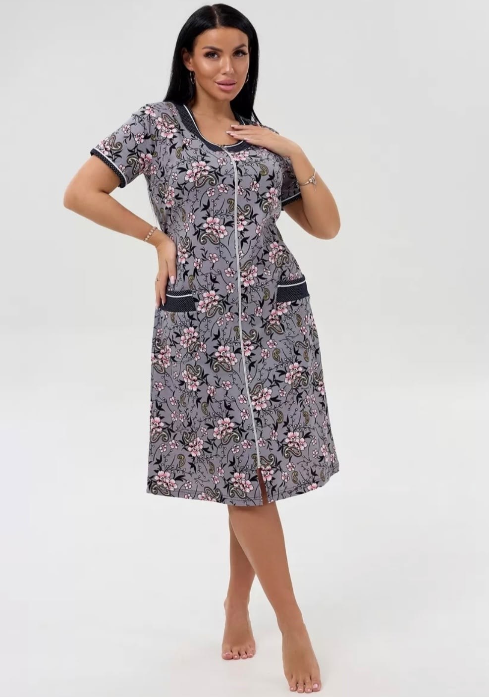 халат женский домашний,женский халат,халат женский домашний на молнии,халат golden flamingo,трикотажный халат