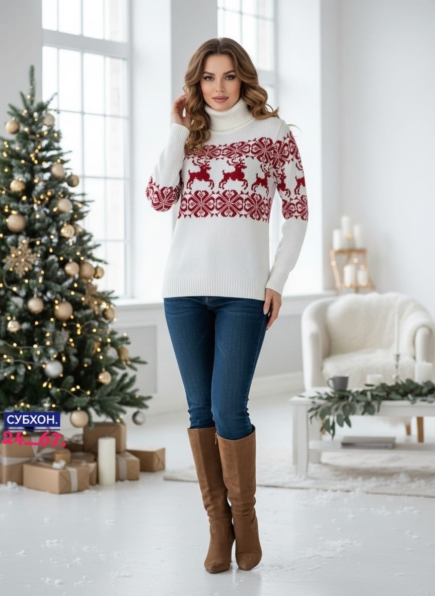 женский свитер,свитер новогодний,свитера с оленями,зимний свитер,модные свитера