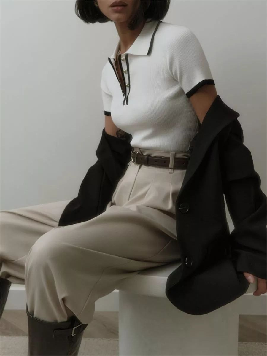 женский трикотажный пуловер,поло женская,джемпер женские,свитер с короткими рукавами,одежда для женщин