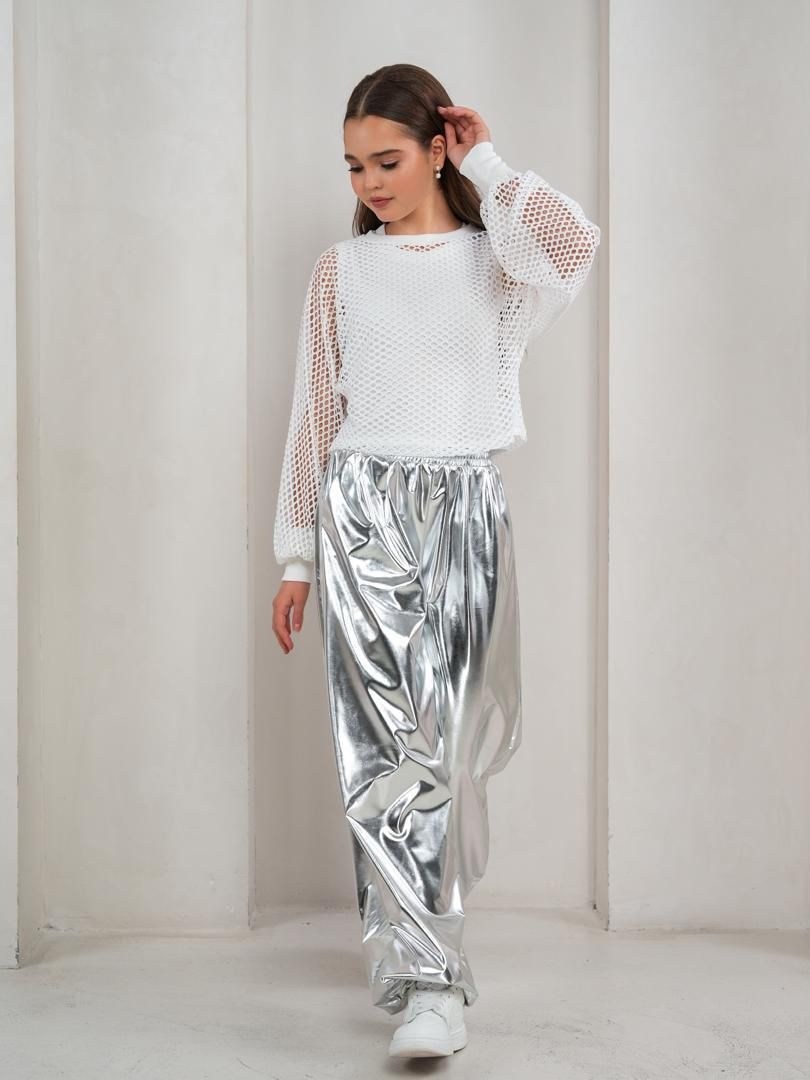 брюки серебряные,брюки нарядные,брюки широкие,блестящие брюки,брюки для девочек