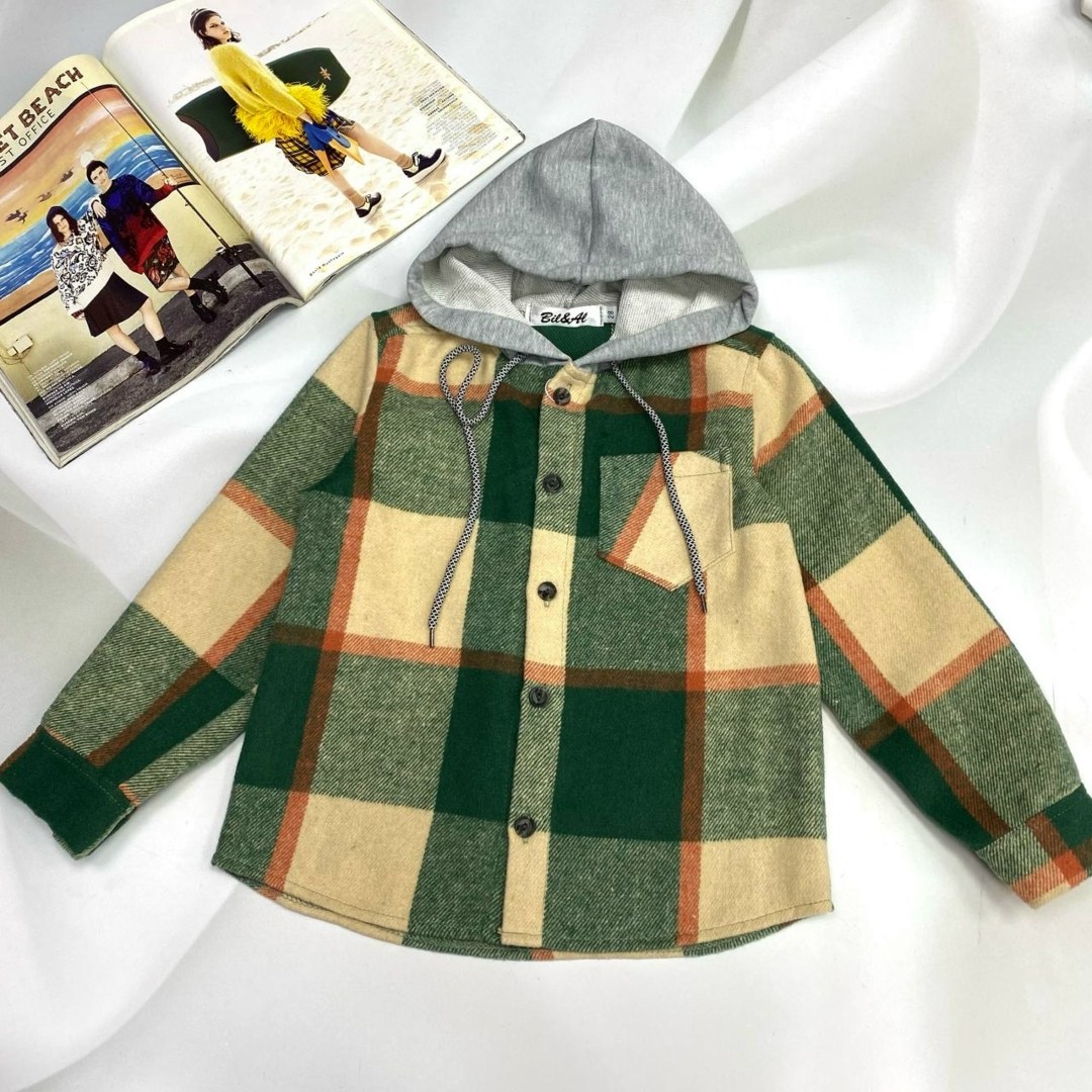 рубашка с капюшоном,рубашка в клетку с капюшоном для мальчика,детская рубашка,рубашка в клетку с капюшоном,теплая рубашка в клетку с капюшоном