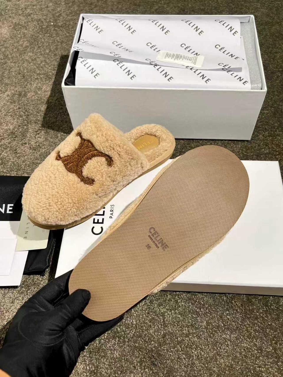 тапочки celine,тапки меховые,тапочки женские,меховые тапочки,модные тапочки