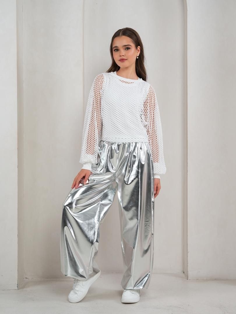 брюки серебряные,брюки нарядные,брюки широкие,блестящие брюки,брюки для девочек