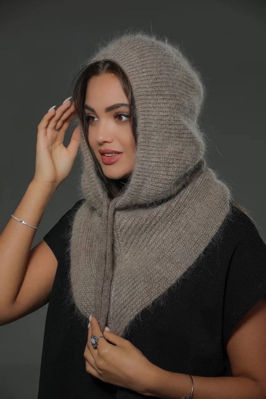 капор женский,капор из ангоры,капор вязаный,шапка платок,капор женский из ангоры