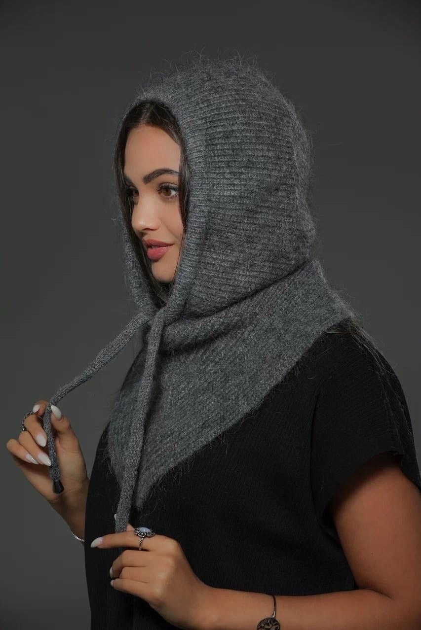 капор женский,капор вязаный,шапка платок,капор,капор из ангоры