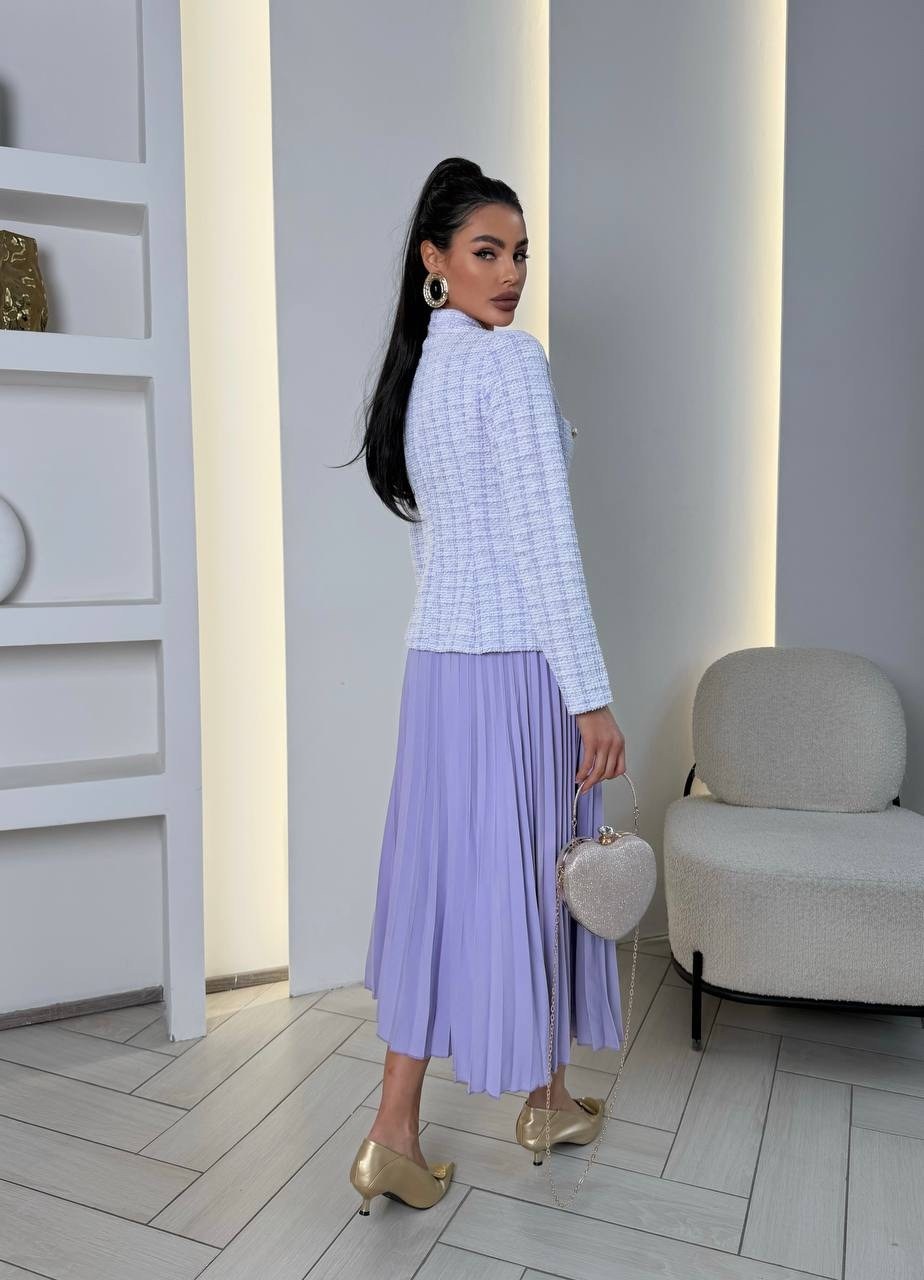 юбка плиссе,костюм с юбкой плиссе,твидовый костюм с юбкой,плиссированная юбка миди,костюм с юбкой женский