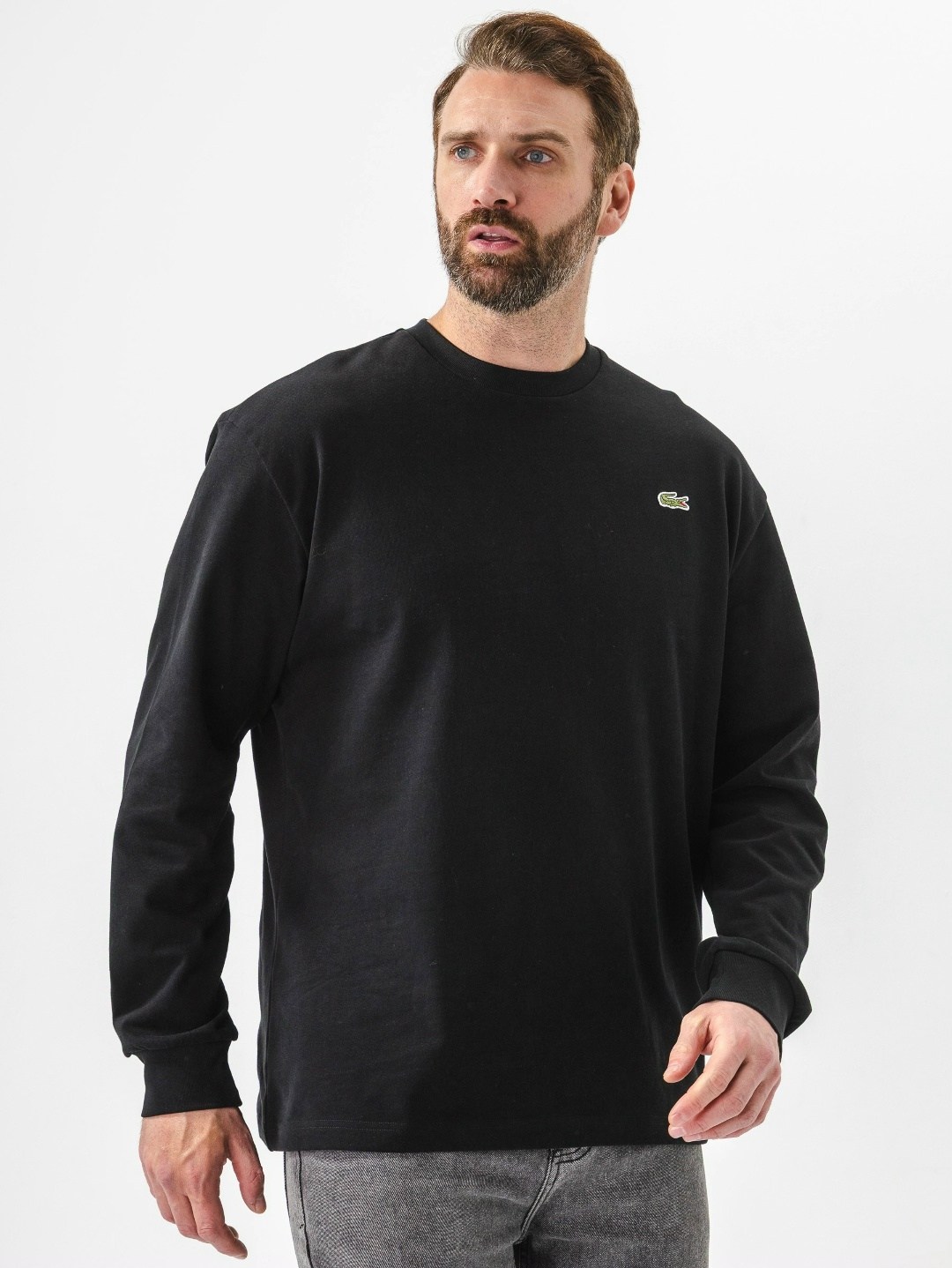 свитшот лакост мужской черный,лонгслив лакост мужской,лонгслив lacoste,свитеры мужские,свитшот мужская