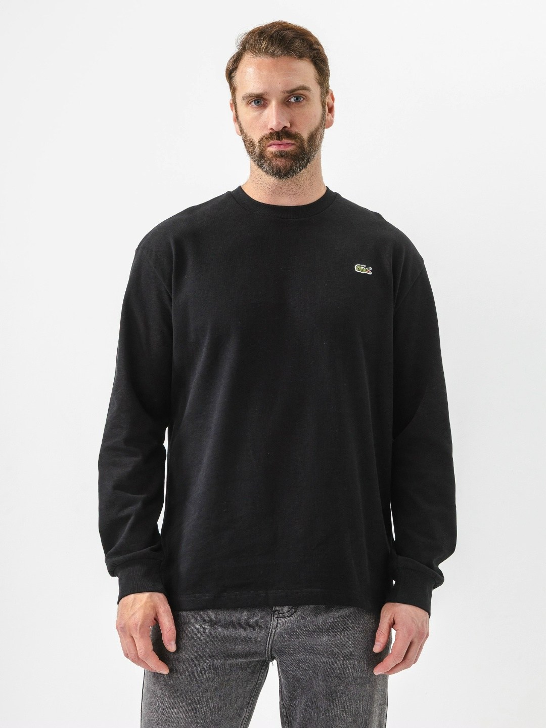 свитшот лакост мужской черный,лонгслив лакост мужской,лонгслив lacoste,свитеры мужские,свитшот мужская