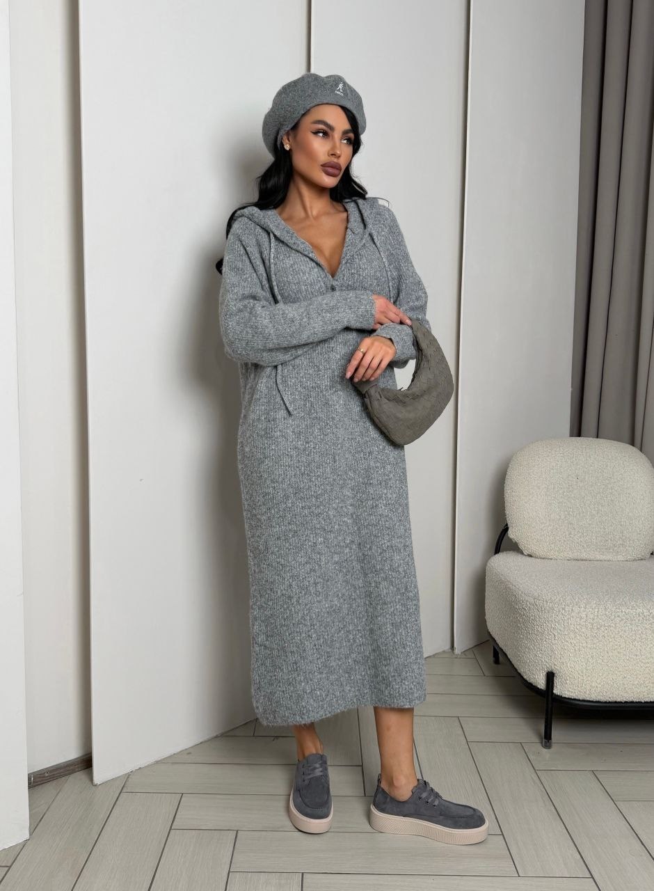 платье с капюшоном трикотажное,платье с капюшоном,теплое платье с капюшоном,трикотажное платье,длинное вязаное платье