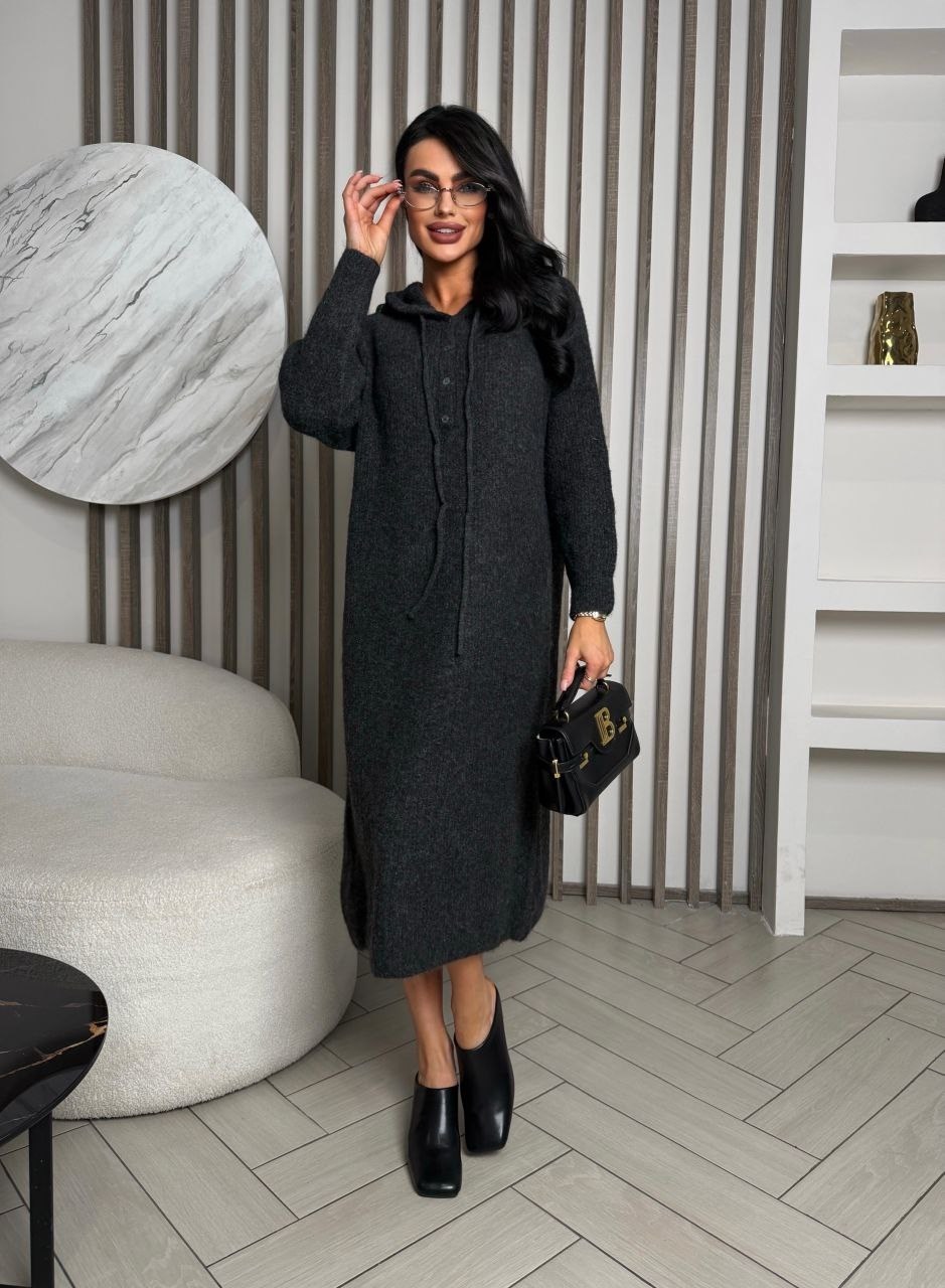 платье с капюшоном трикотажное,платье с капюшоном,теплое платье с капюшоном,трикотажное платье,длинное вязаное платье