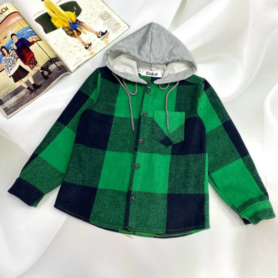 рубашка с капюшоном,рубашка в клетку с капюшоном для мальчика,детская рубашка,рубашка в клетку с капюшоном,теплая рубашка в клетку с капюшоном