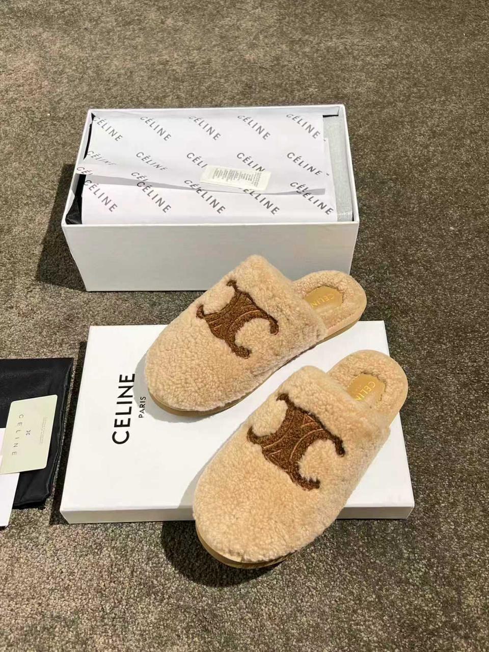 тапочки celine,тапки меховые,тапочки женские,меховые тапочки,модные тапочки