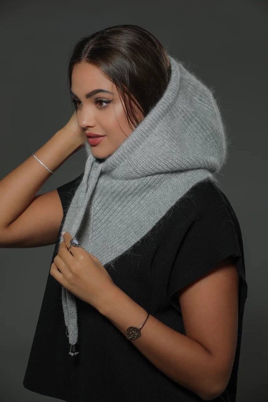 капор женский,капор вязаный,шапка платок,капор,капор из ангоры