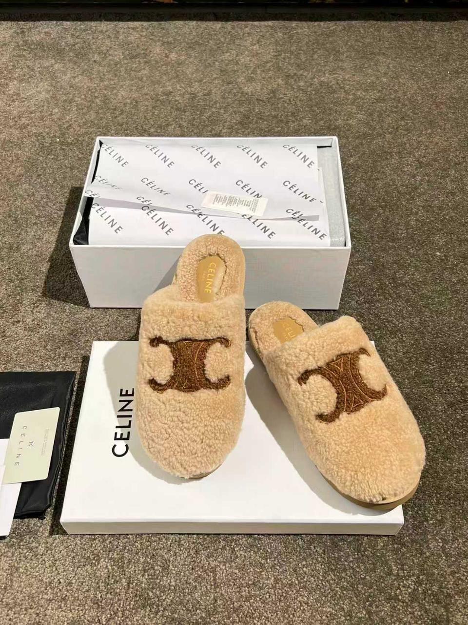 тапочки celine,тапки меховые,тапочки женские,меховые тапочки,модные тапочки