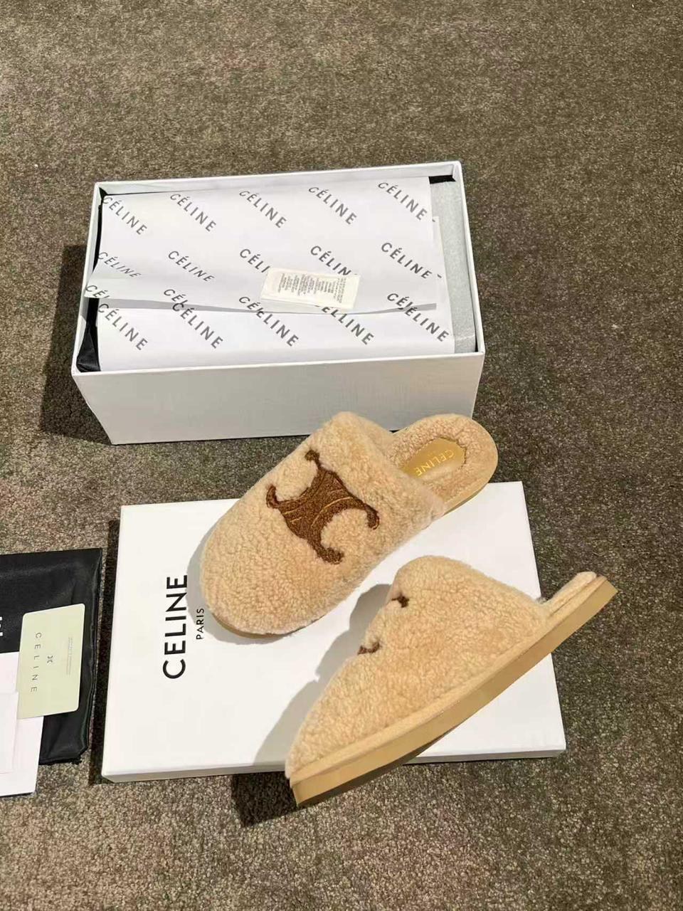 тапочки celine,тапки меховые,тапочки женские,меховые тапочки,модные тапочки