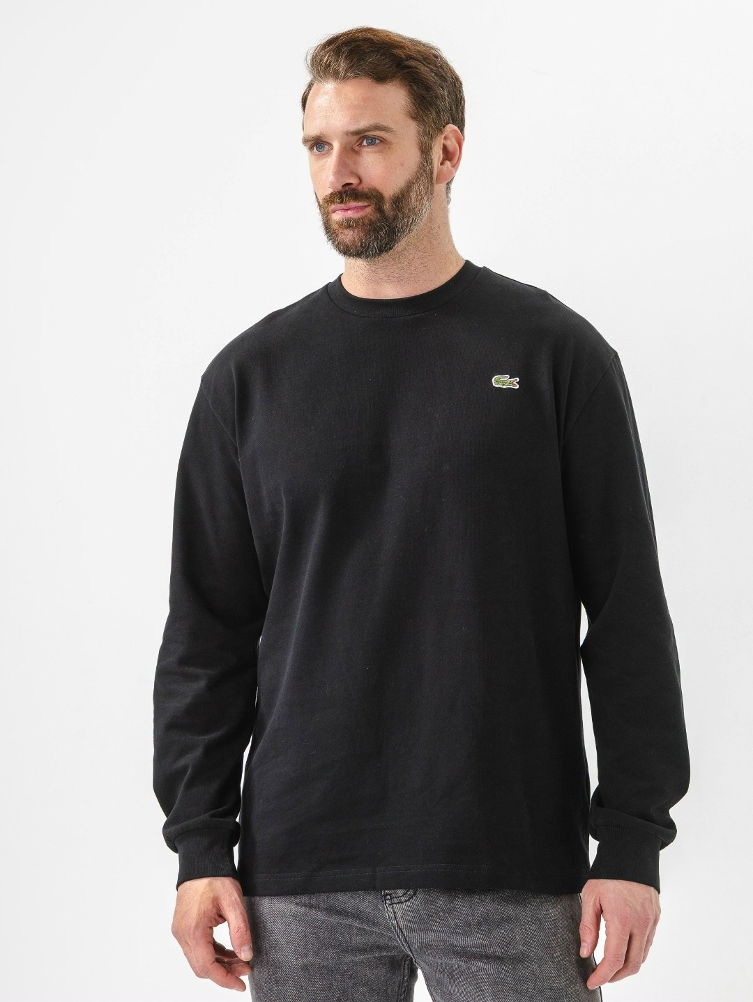 свитшот лакост мужской черный,лонгслив лакост мужской,лонгслив lacoste,свитеры мужские,свитшот мужская