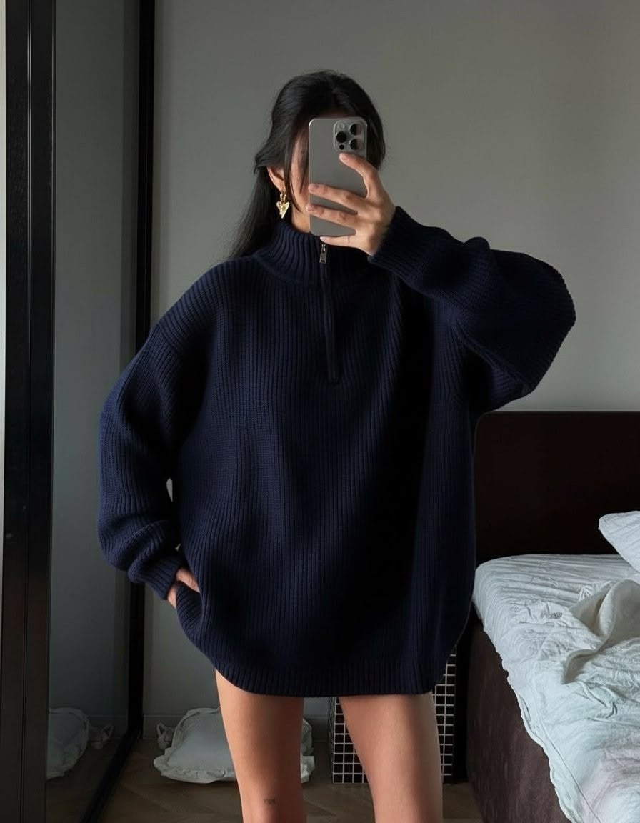 вязаный свитер оверсайз,свитер вязаный оверсайз теплый с горлом и молнией,свитер женский оверсайз,свитера женские,модные свитера