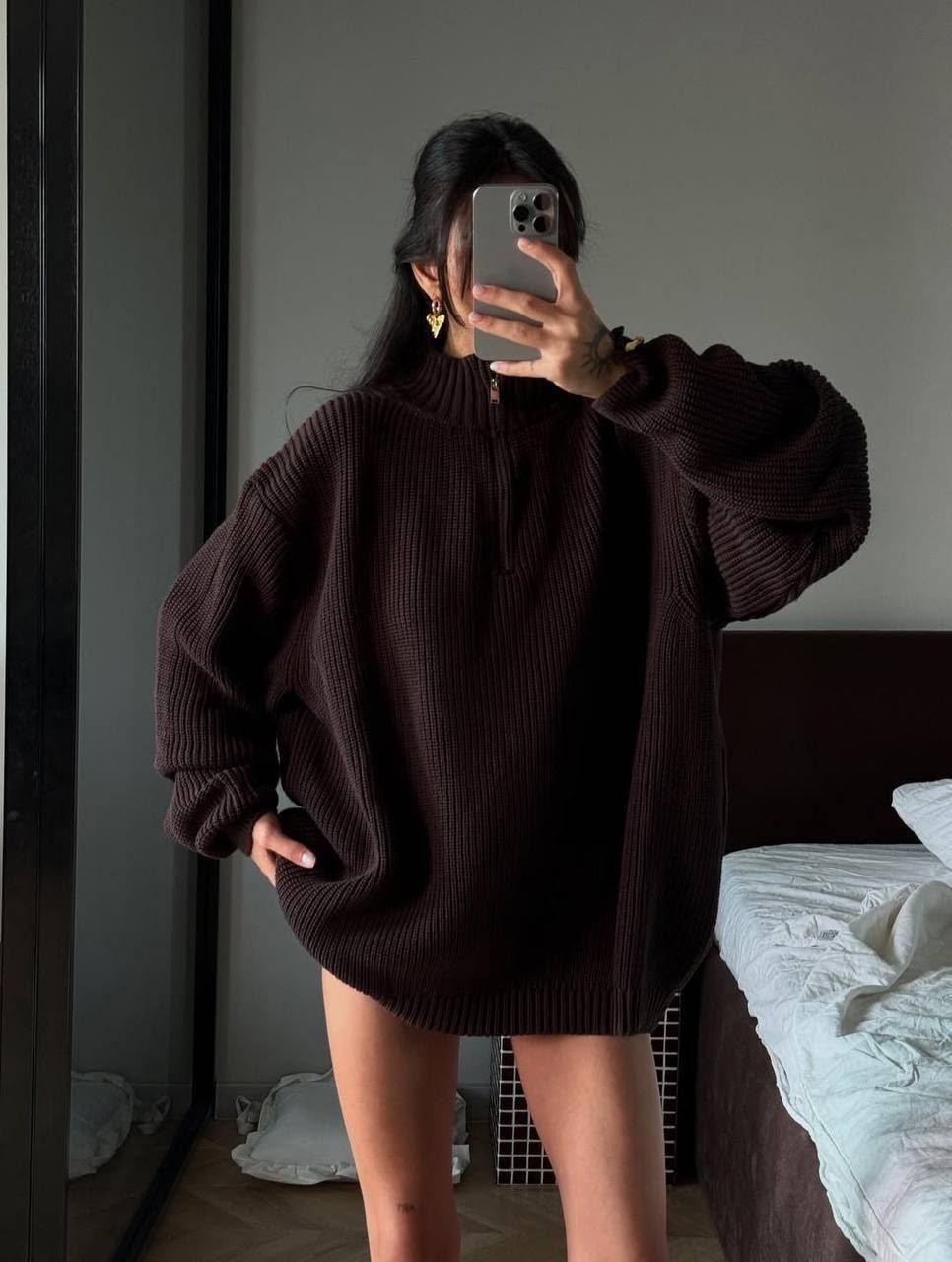 вязаный свитер оверсайз,свитер вязаный оверсайз теплый с горлом и молнией,свитер женский оверсайз,свитера женские,модные свитера
