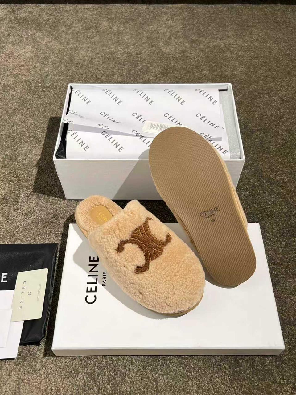 тапочки celine,тапки меховые,тапочки женские,меховые тапочки,модные тапочки