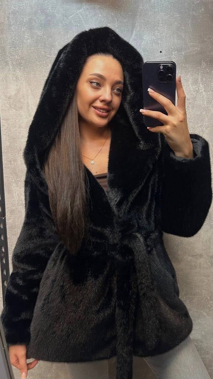 шуба искусственная под норку с капюшоном,шуба с капюшоном,норковая шуба с капюшоном,норковая шуба,черная шуба
