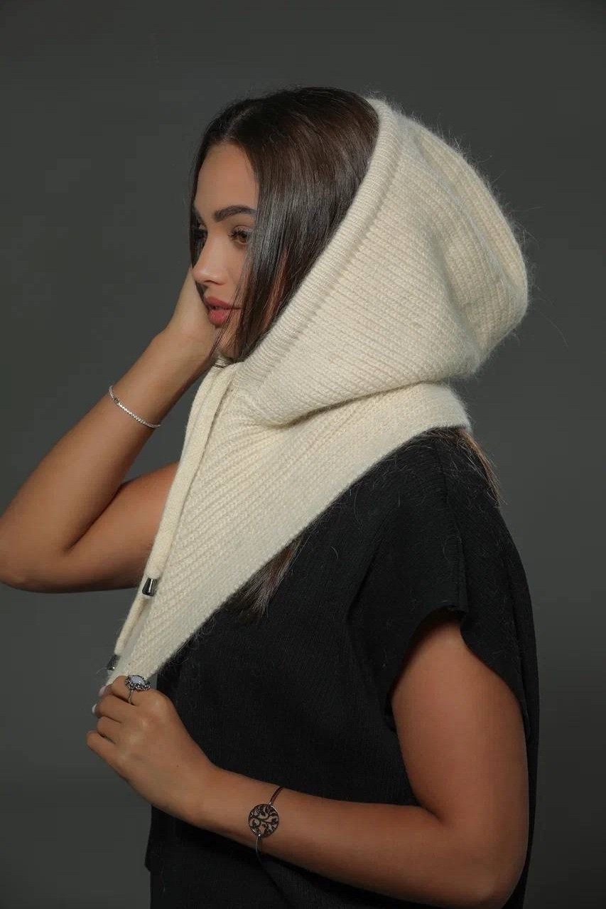 капор женский,капор из ангоры,капор вязаный,шапка платок,капор женский из ангоры