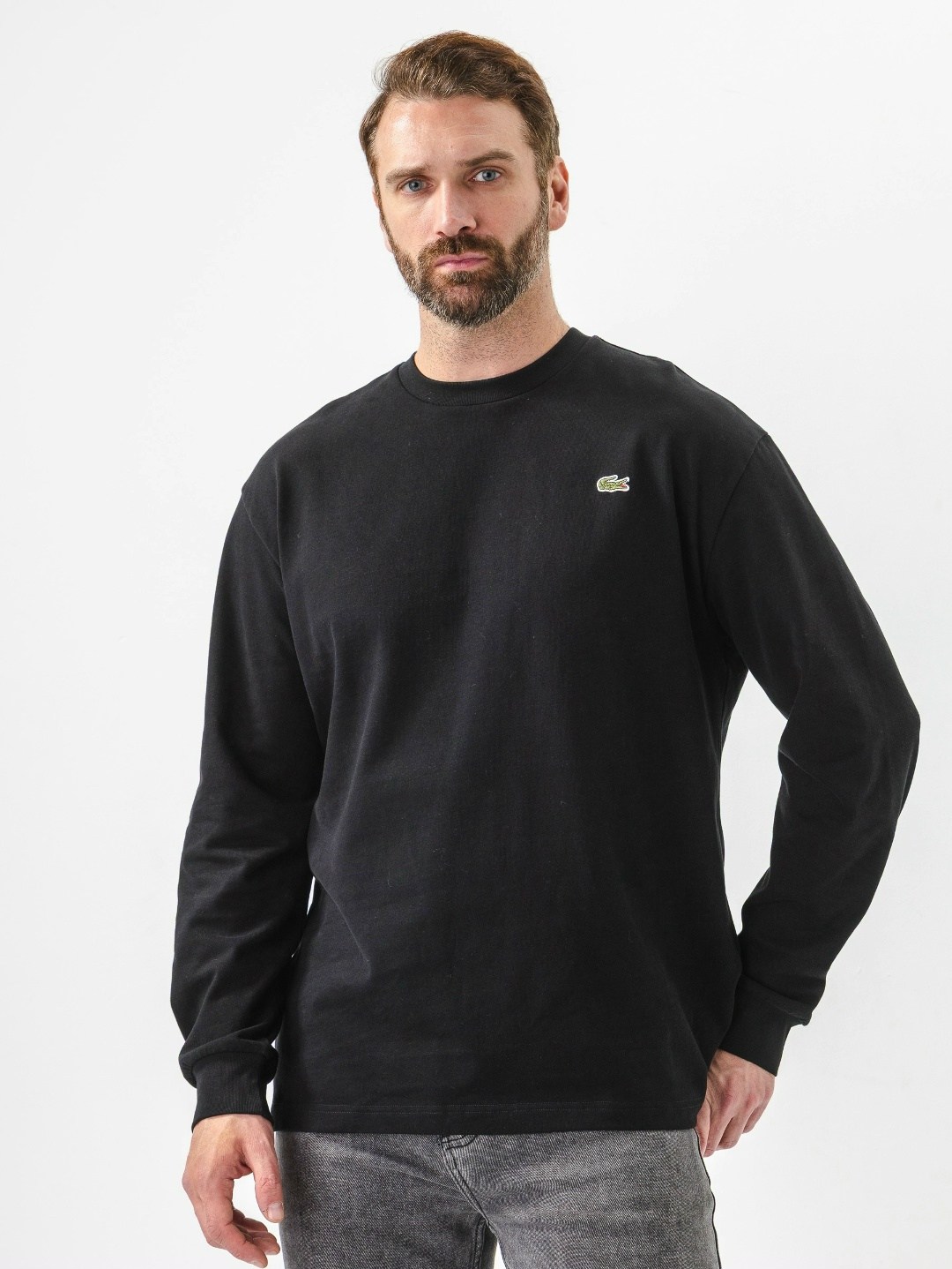 свитшот лакост мужской черный,лонгслив лакост мужской,лонгслив lacoste,свитеры мужские,свитшот мужская