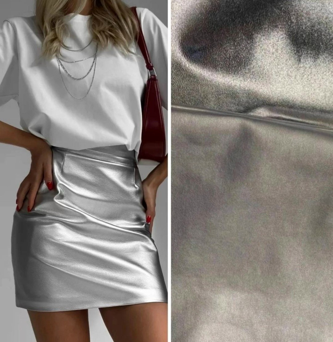 юбка металлик из экокожи,юбка женская атласная,юбка с вырезом,атласная юбка