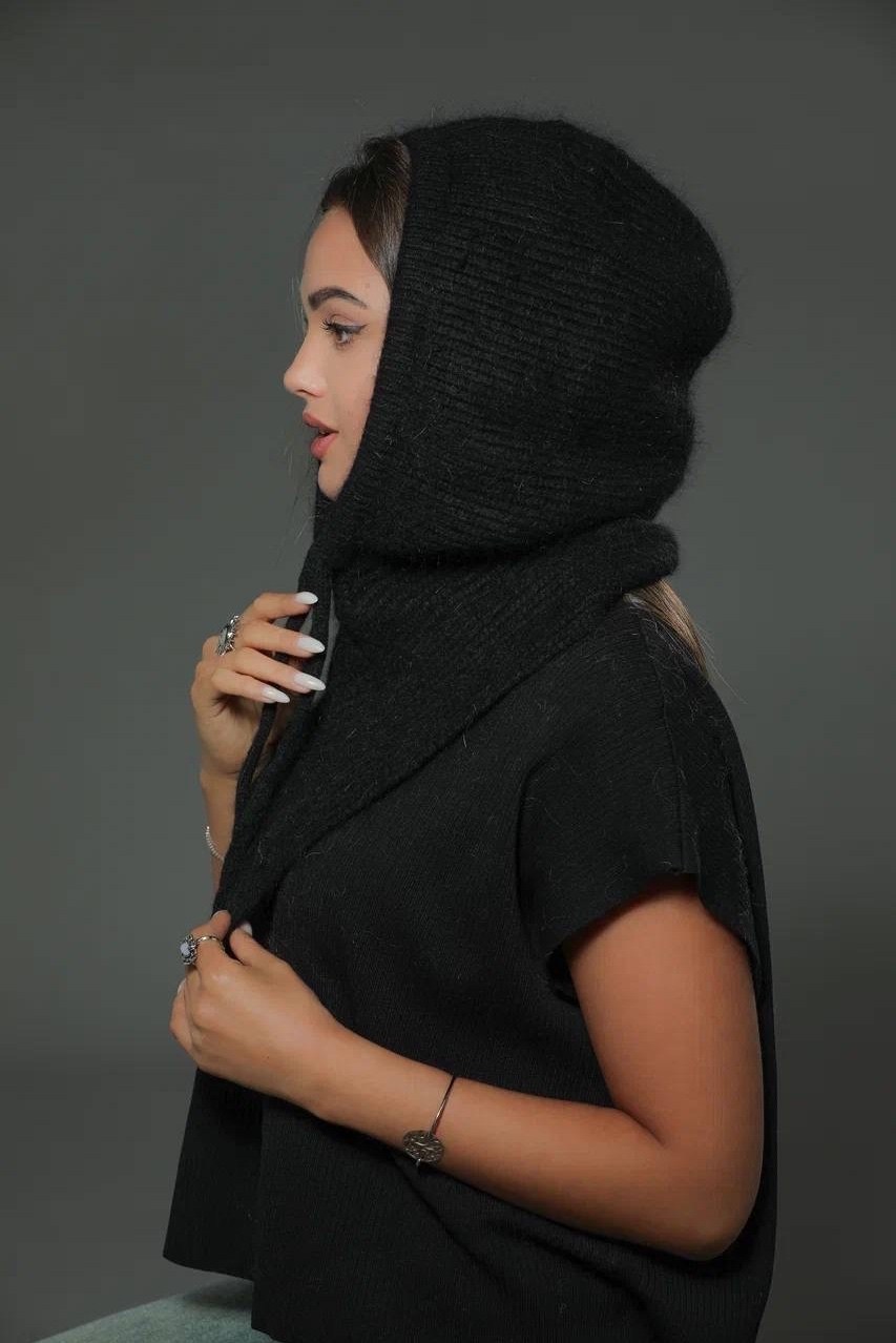 капор женский,капор из ангоры,капор вязаный,шапка платок,капор женский из ангоры