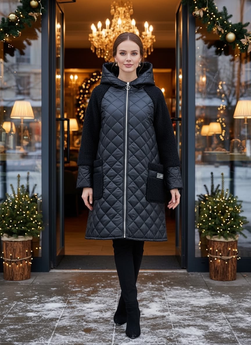 пальто комбинированное,пальто стеганое женское ланика,пальто стеганое женское,стильное пальто,стильные пуховики