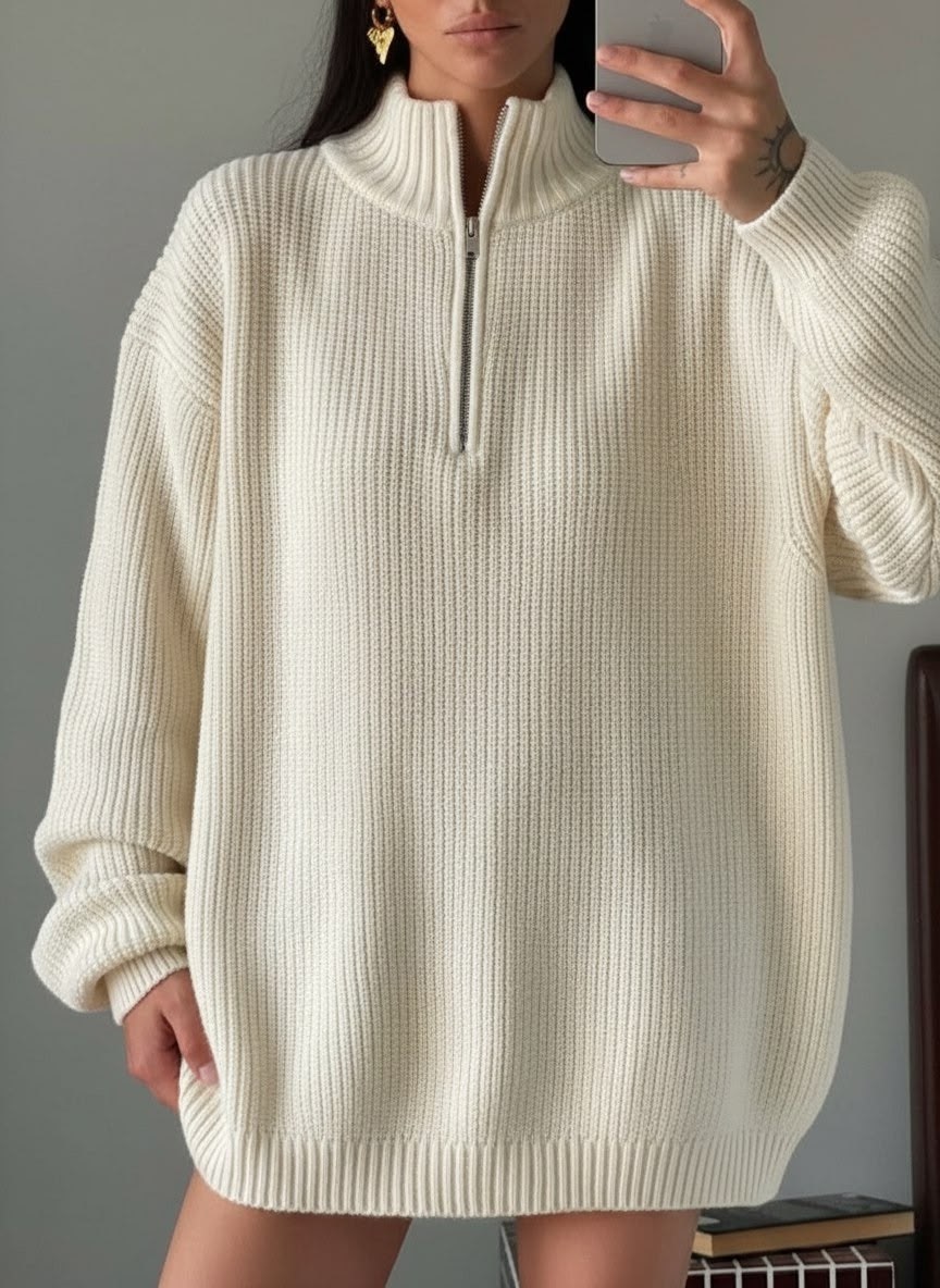 вязаный свитер оверсайз,свитер вязаный оверсайз теплый с горлом и молнией,свитер женский оверсайз,свитера женские,модные свитера