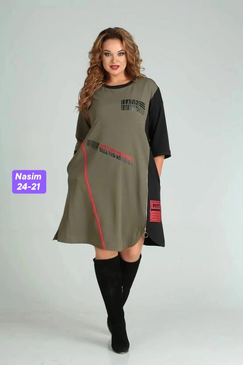 платье sandyna 13628 хаки,платье женская,платье для полной женщины,платье туника,одежда больших размеров