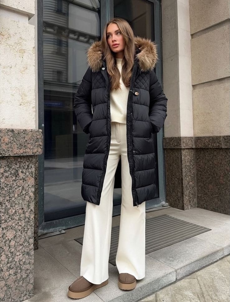 пуховик длинный,пуховик удлиненный зимний,стильные пуховики,пуховик черный,женский пуховик