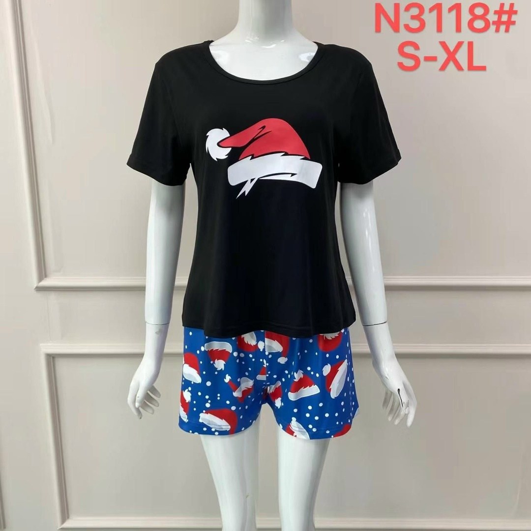 пижама новогодняя,пижама с рождественским принтом,пижама женская с шортами и майкой,пижама новогодняя комплект,пижама женская новогодняя