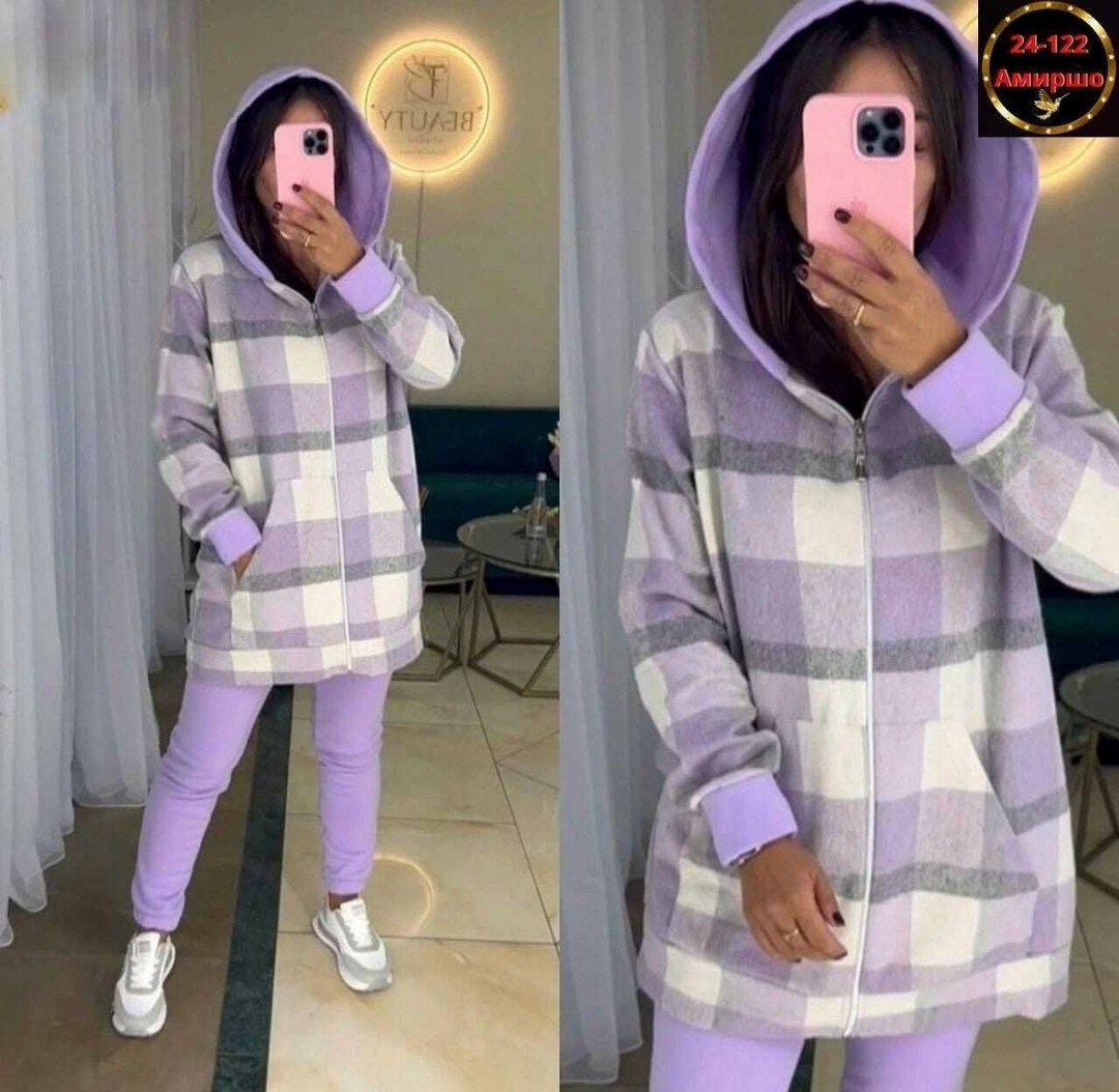 оверсайз рубашка в клетку с капюшоном,женский костюм на флисе,костюм женский теплый,женский костюм двойка,теплый костюм