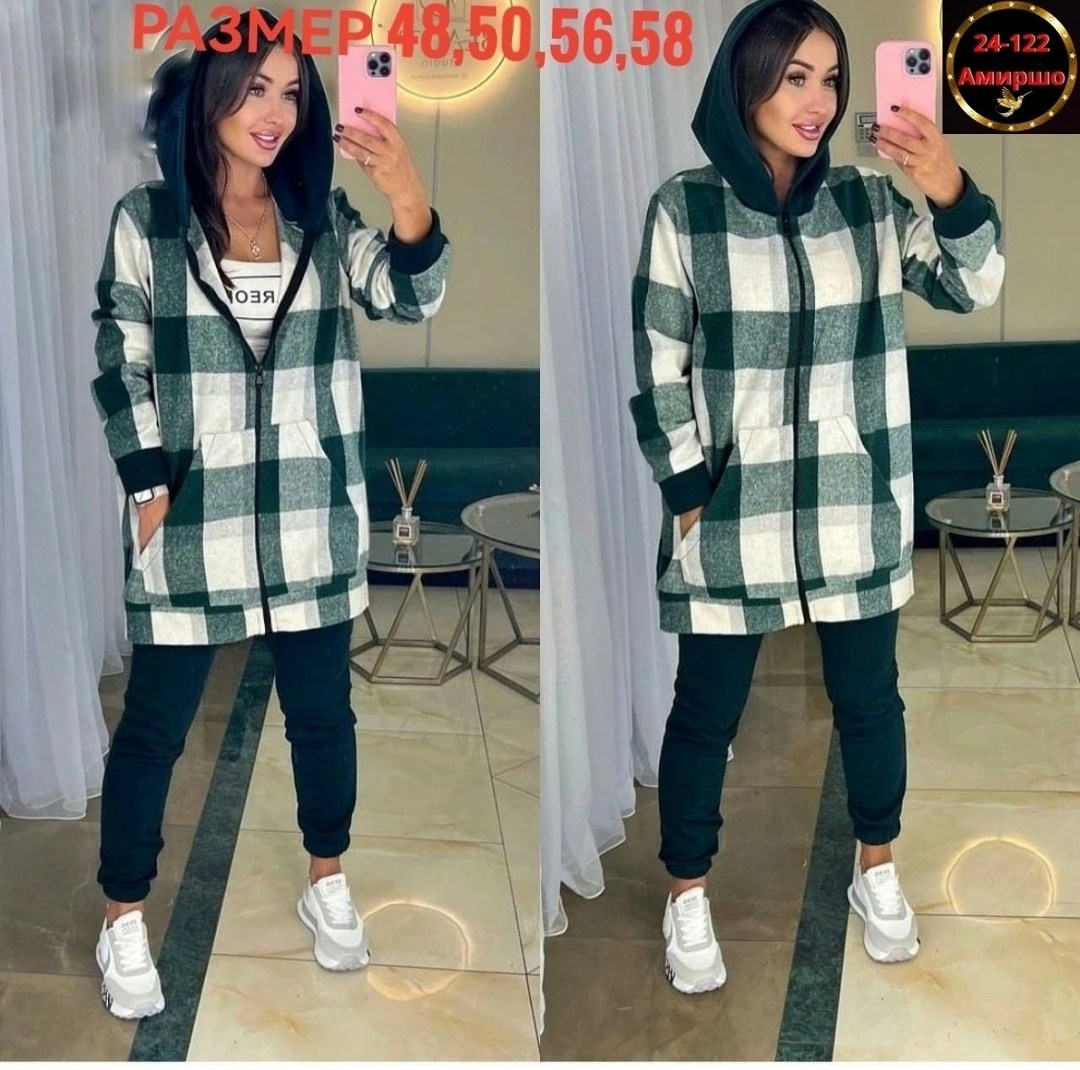 оверсайз рубашка в клетку с капюшоном,женский костюм на флисе,костюм женский теплый,женский костюм двойка,теплый костюм