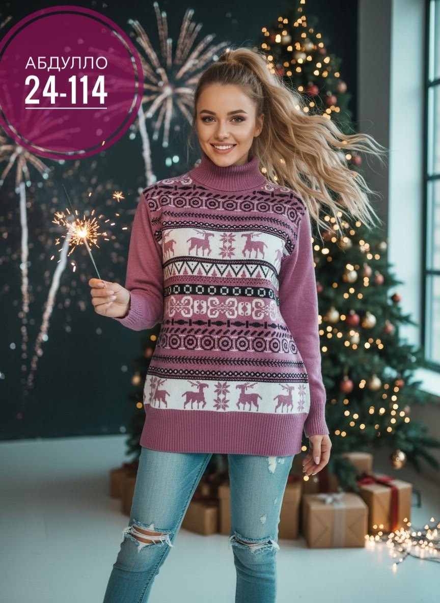 свитер вязаный с горлом новогодний с оленями,джемпер новогодний,свитера с оленями,свитера женские,свитер женский новогодний