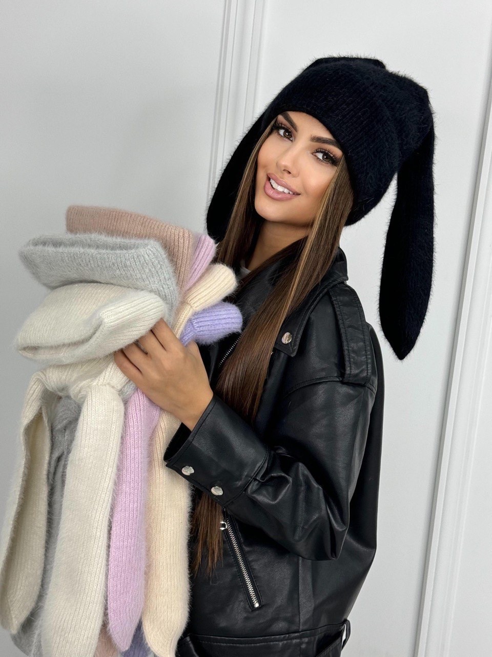 шапка с длинными ушками,шапка с ушками из ангоры,женская шапка,шапка с ушками,шапка ангора