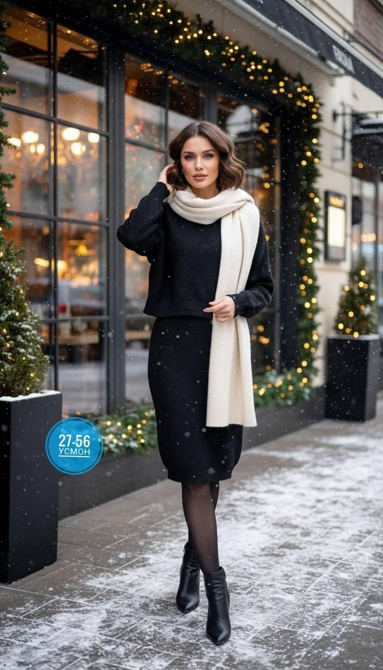 вязаный костюм с юбкой,костюм с юбкой,зимний стиль,осенняя мода,свитер с юбкой