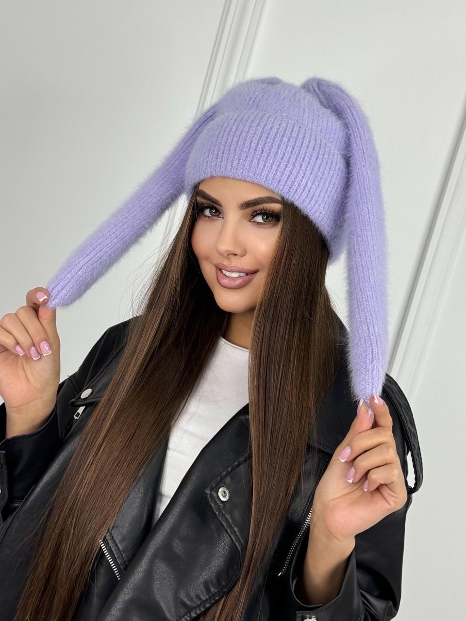 шапка с длинными ушками,шапка с ушками из ангоры,женская шапка,шапка с ушками,шапка ангора