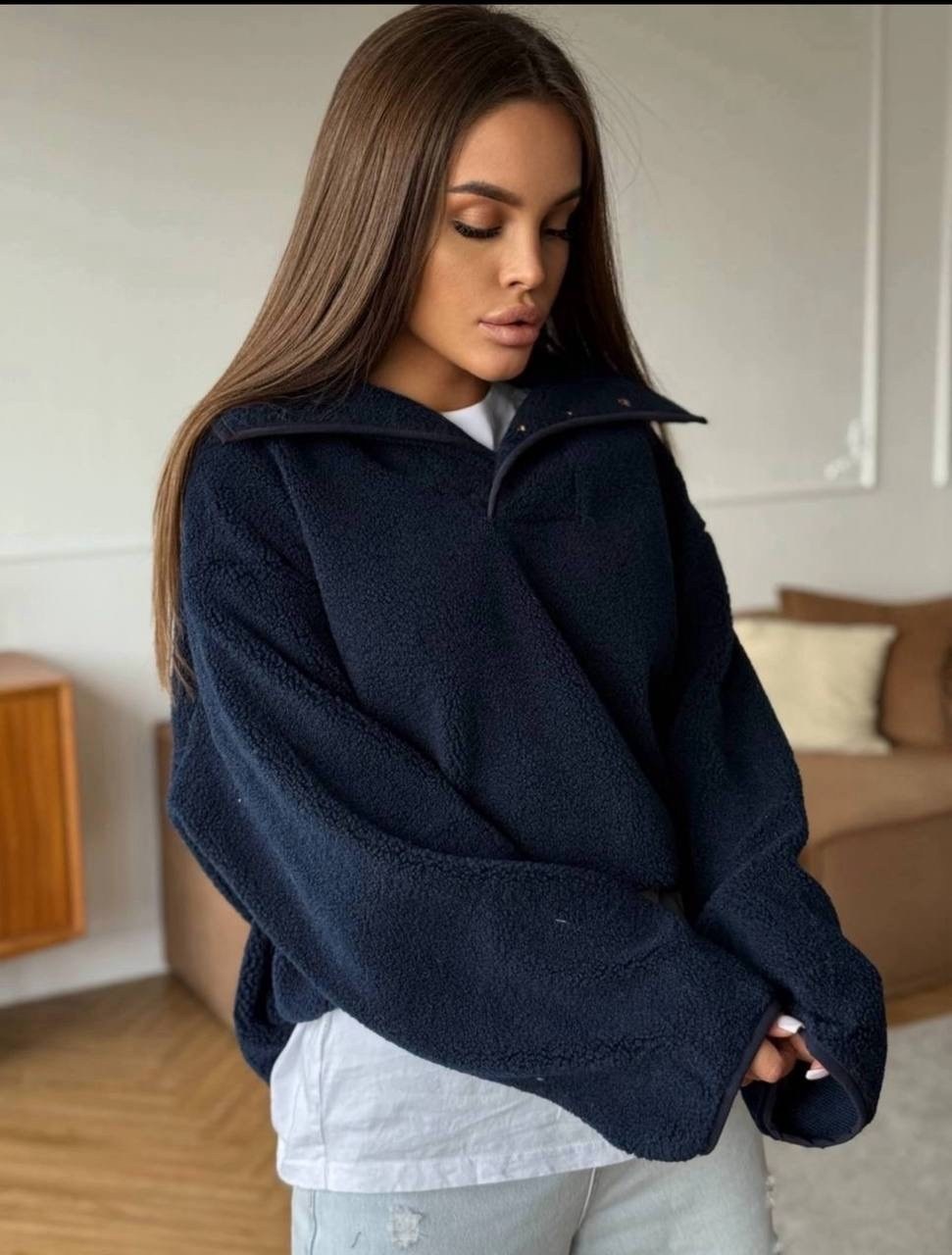 женская кофта,флисовая толстовка,толстовка оверсайз,кофта синия,кофта серая