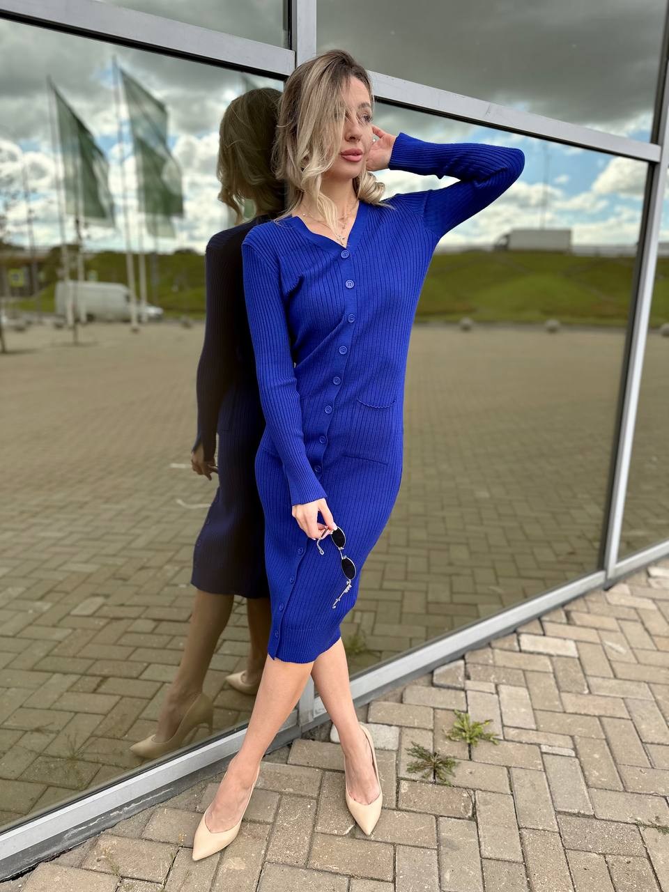 трикотажное платье,платье женская,вязаное платье,платье синее,вязаное платье женское