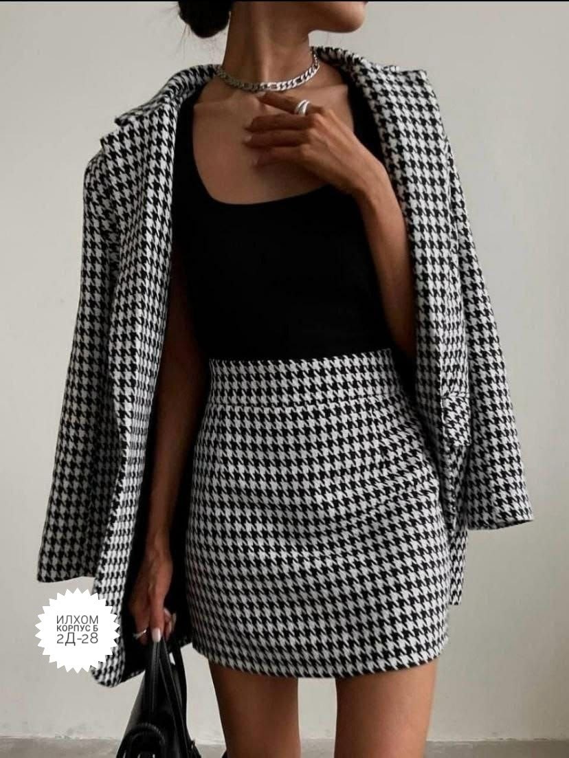 костюм с юбкой твидовый,костюм пиджак и юбка,костюмы женские с юбкой,юбка гусиная лапка