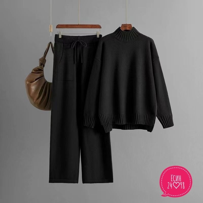 комплект свитер,женский вязаный костюм bgteever,свитер с широкими штанинами,трикотажный костюм,вязаные костюмы