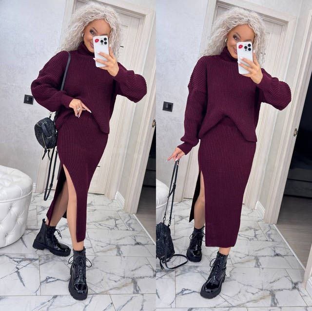 трикотажный костюм,вязаное платье,трикотажные костюмы женские,костюм бордовый