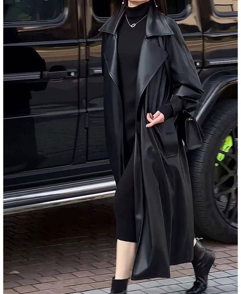 длинный кожаный плащ,mango черное длинное пальто oversize,пальто модное,плащ женский черный,пальто средней длины