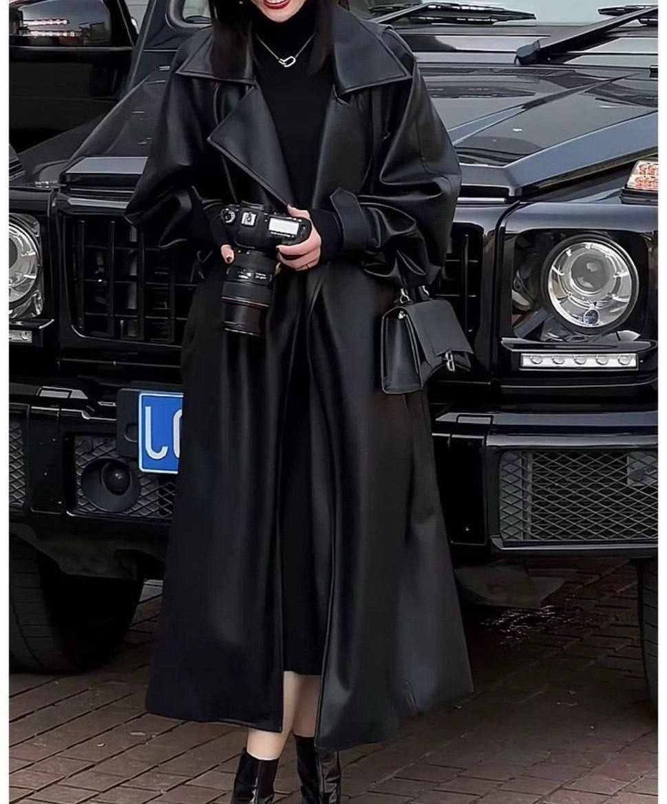 длинный кожаный плащ,mango черное длинное пальто oversize,пальто модное,плащ женский черный,пальто средней длины